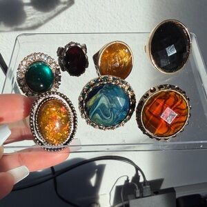 Elegant Multicolor Stone Ring Set sizes 5,6, some adjustable
